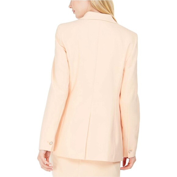 Calvin Klein Faux Pearl Button Open Front Blazer Peach Size 14 NWT - Picture 3 of 10